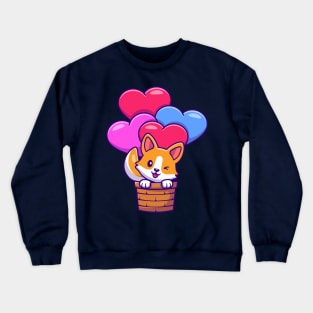 Cute Corgi Dog Flying With Love Balloon Cartoon Crewneck Sweatshirt